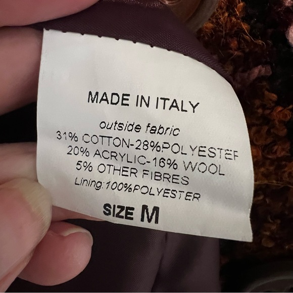 Chepe Italy Wool Cotton Blend Tweed Orange Burgundy Plaid Jacket Lined Size M - Picture 9 of 14